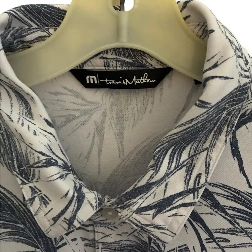 Travis Mathew Black and White Tropical Print Shirt Men’s Size XL